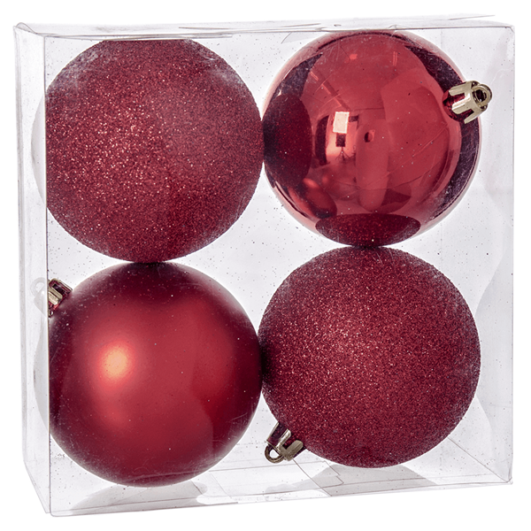 Bolas de Natal Vermelhas, 8 Cm, 4 unid.