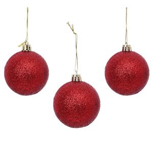 Bolas de Natal Vermelhas com Glitter, 6 cm, 12 unid.