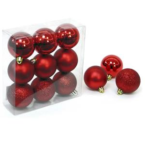 Bolas de Natal Vermelhas Mix, 6 cm, 9 unid.