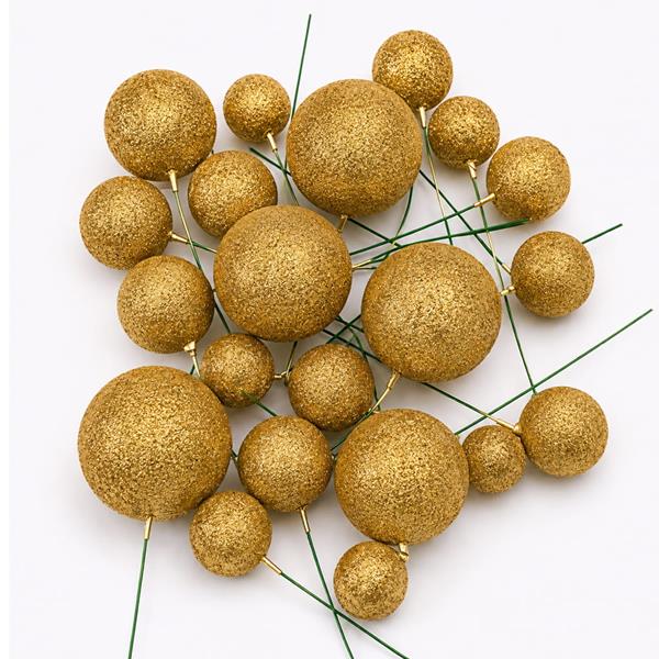Bolas em Esferovite Douradas com Glitter Decorativas
