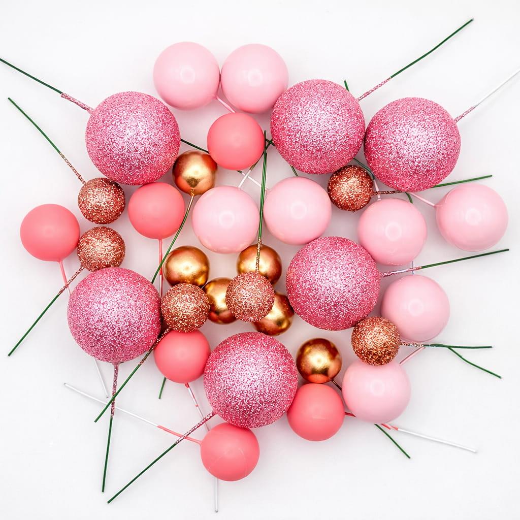 Bolas em Esferovite Rosa e Dourado Decorativas