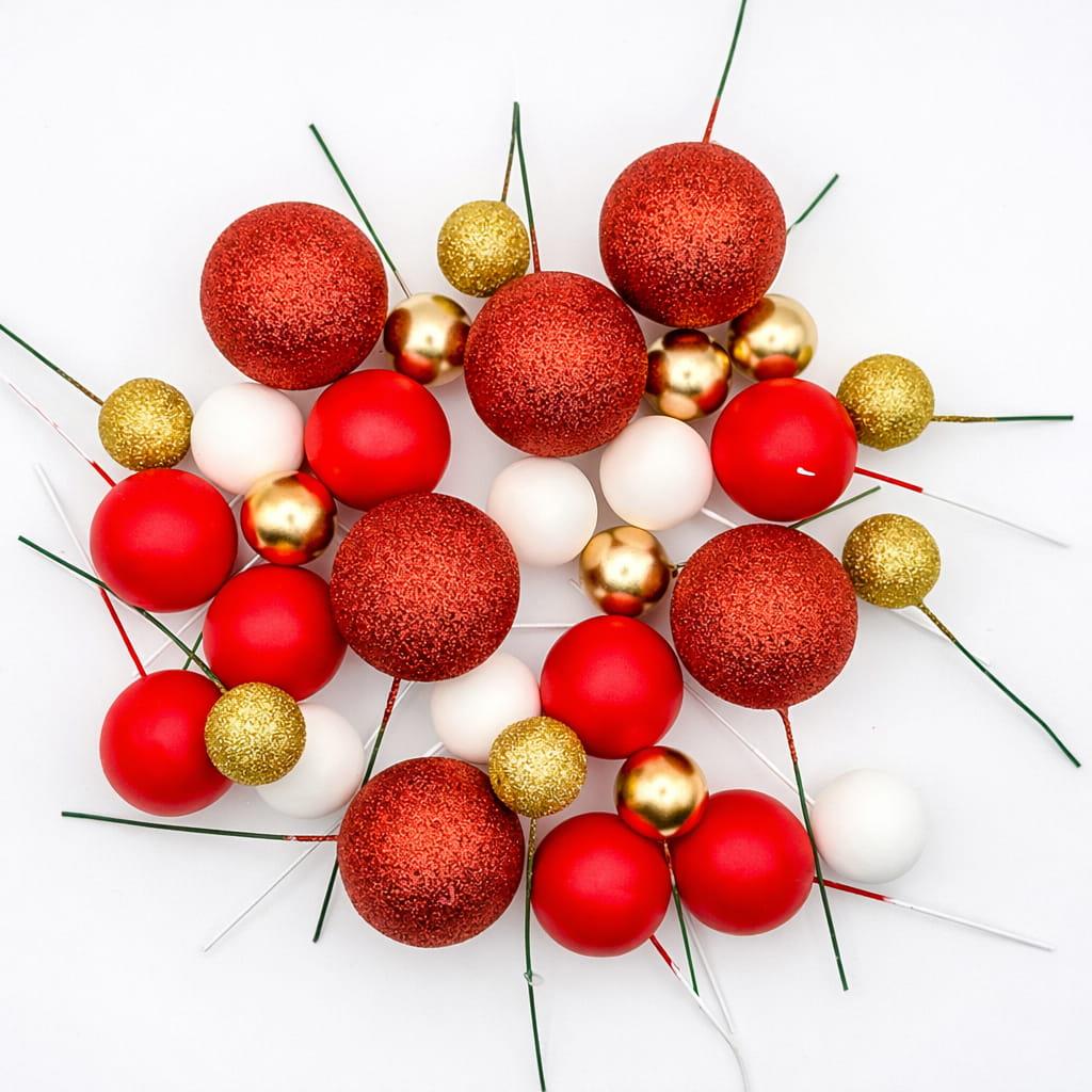 Bolas em Esferovite Vermelho, Dourado e Branco Decorativas