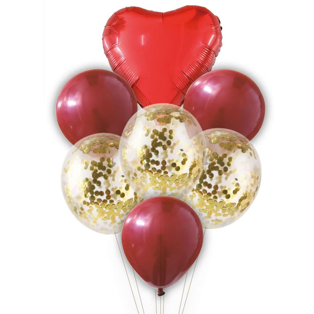 Bouquet de Balões Coração Vermelho e com Confetis