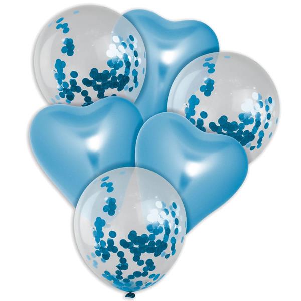 Bouquet de Balões Corações Azul e com Confetis