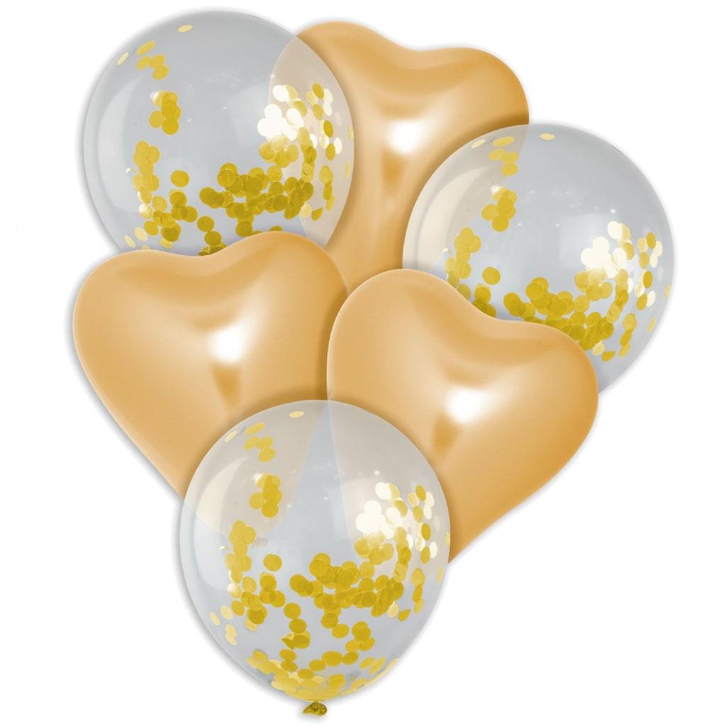 Bouquet de Balões Corações Dourados e com Confetis