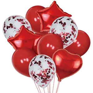 Bouquet de Balões Estrelas e Corações Vermelho e com Confetis