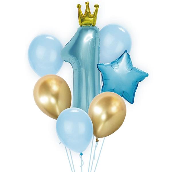 Bouquet de Balões Número 1 Azul com Coroa Dourada
