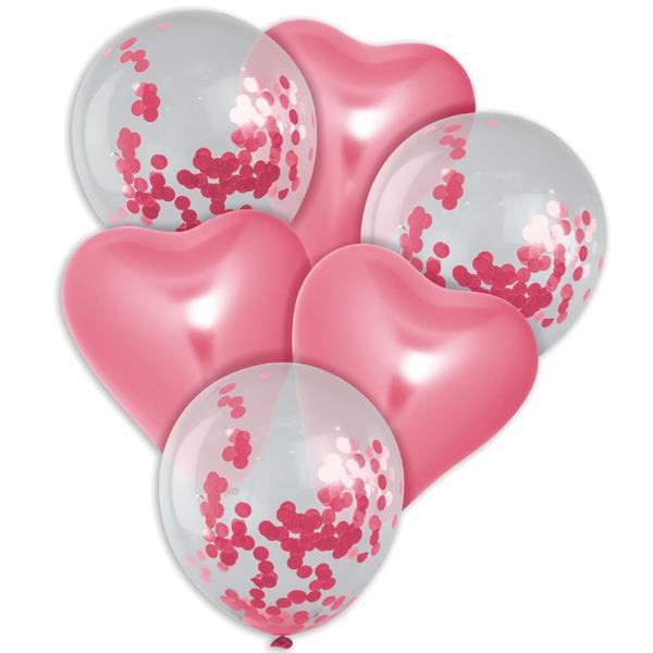 Bouquet de Balões Corações Rosa e com Confetis
