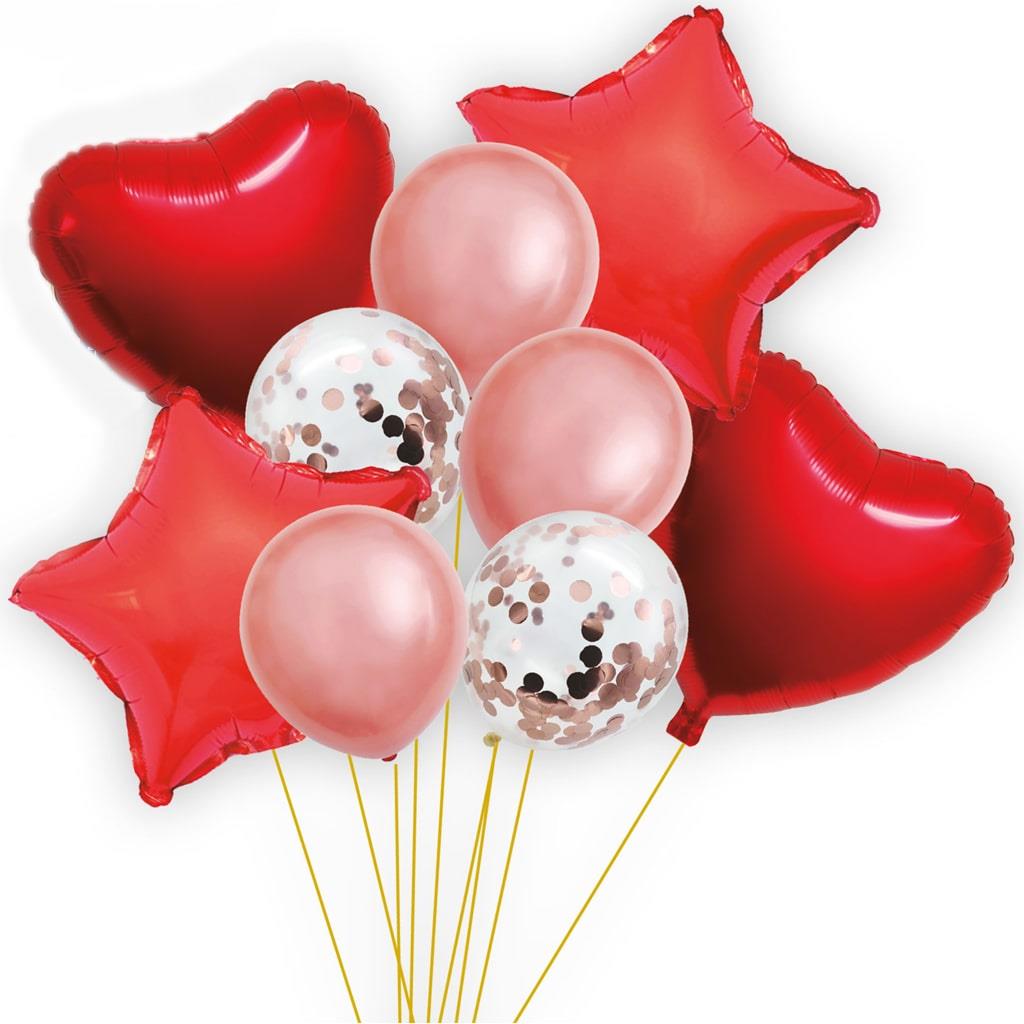 Bouquet de Balões Vermelho Corações e Estrelas