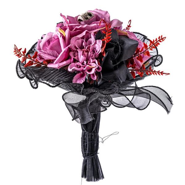 Bouquet de Flores Preto e Rosa com Caveira