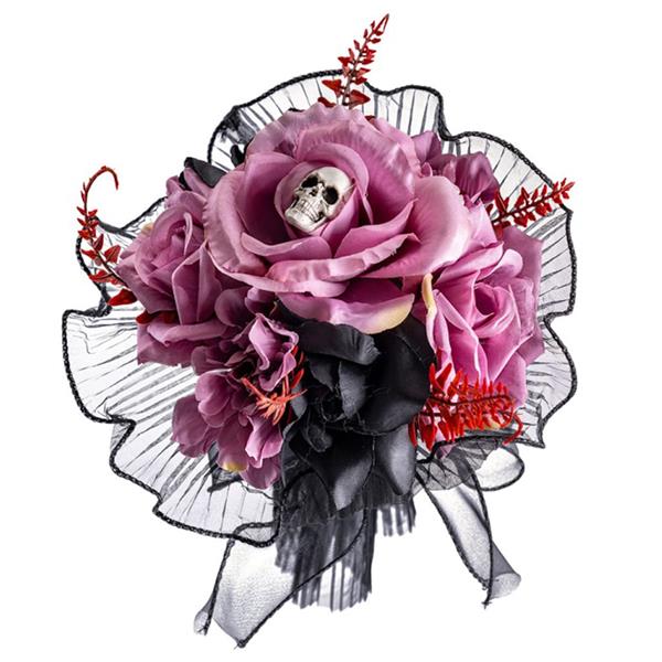Bouquet de Flores Preto e Rosa com Caveira