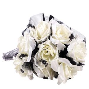 Bouquet Rosas Brancas com Tule e Aranhas, 30 cm