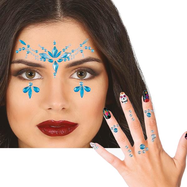 Brilhantes Adesivos Rosto e Unhas Azul e Prateado