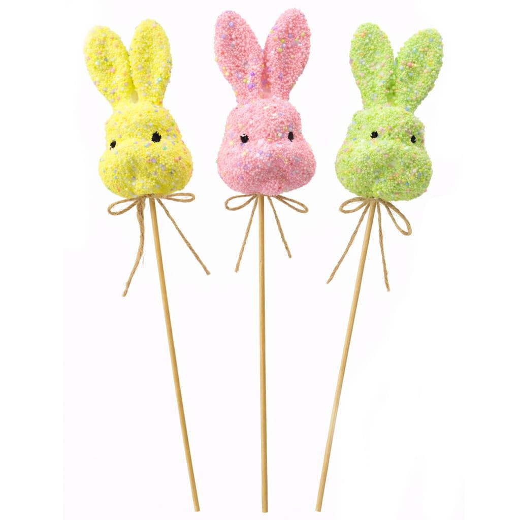 Cabeças Coelhos da Páscoa Coloridos para Decoração, 3 unid.