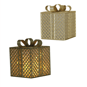 Caixa Presente Dourada com Iluminação Led, 20 x 25 Cm