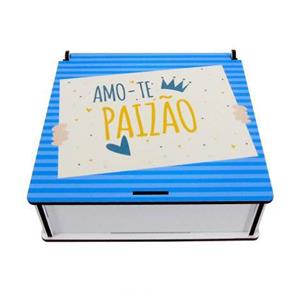 Caixa Quadrada Amo-te Paizão em Madeira