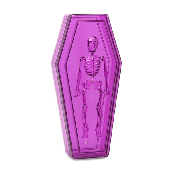 Caixão Decorativo Roxo com Esqueleto