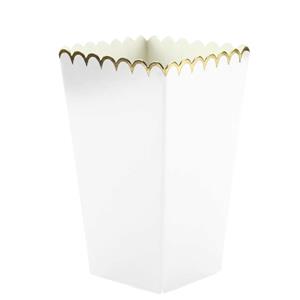 Caixas Pipocas Brancas com Rebordo Dourado, 8 unid.
