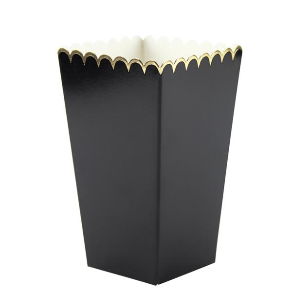Caixas Pipocas Pretas com Rebordo Dourado, 8 unid.