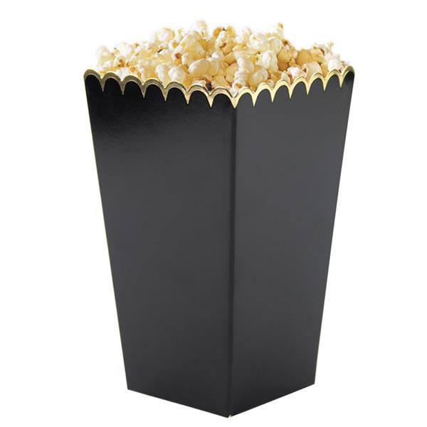 Caixas Pipocas Pretas com Rebordo Dourado, 8 unid.