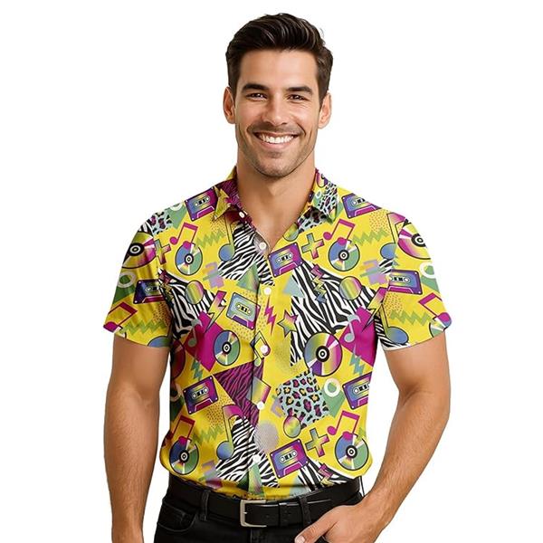 Camisa Anos 80 Colorida Retro, Adulto Camisa Anos 80 Colorida Retro, Adulto