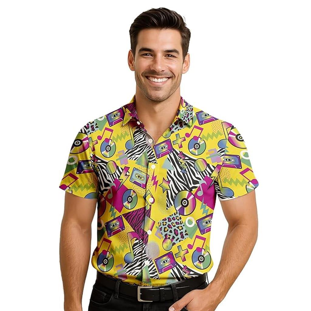 Camisa Anos 80 Colorida Retro, Adulto Camisa Anos 80 Colorida Retro, Adulto