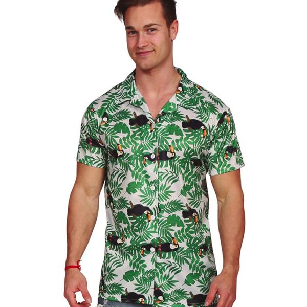 Camisa Havaiana com Palmeiras e Tucanos, Adulto