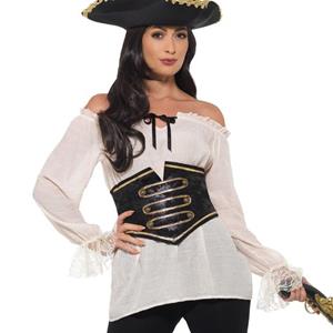 Camisa Marfim Pirata Elegante, Adulto