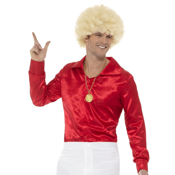 Camisa Vermelha Acetinada Anos 60, Adulto