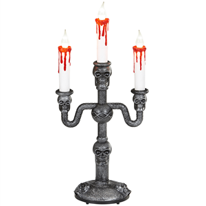 Candelabro com Caveiras e 3 Velas LED, 36 cm