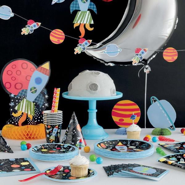 Centro de Mesa Foguetão e Planetas no Espaço