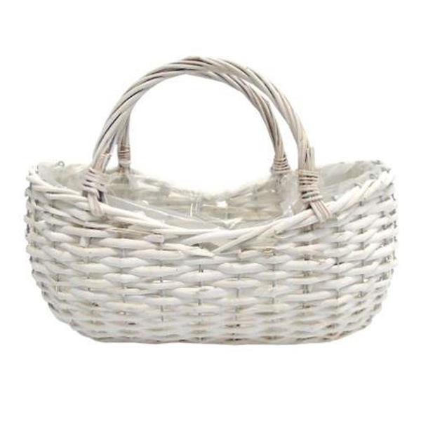 Cesto Oval em Vime Branco com Asas