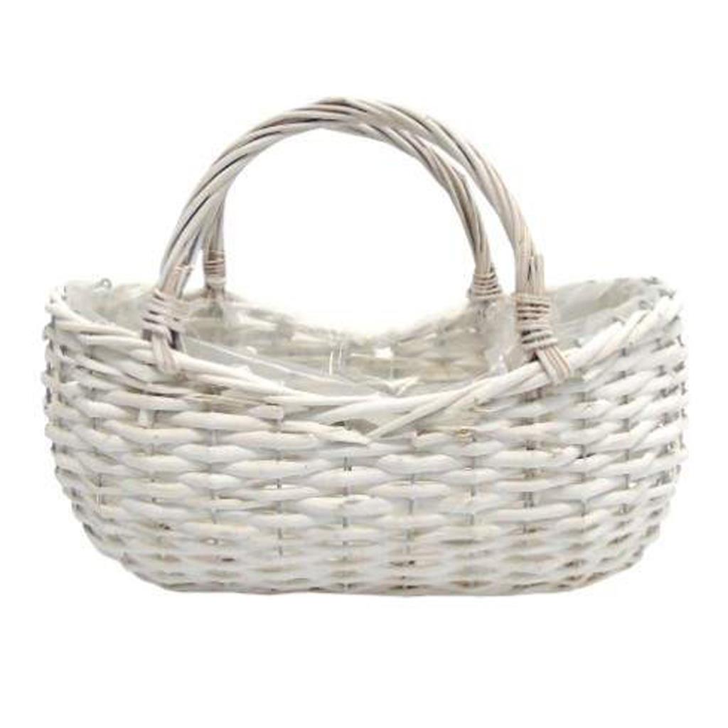 Cesto Oval em Vime Branco com Asas
