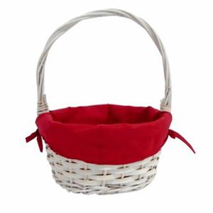Cesto Redondo em Vime Branco com Pano Vermelho