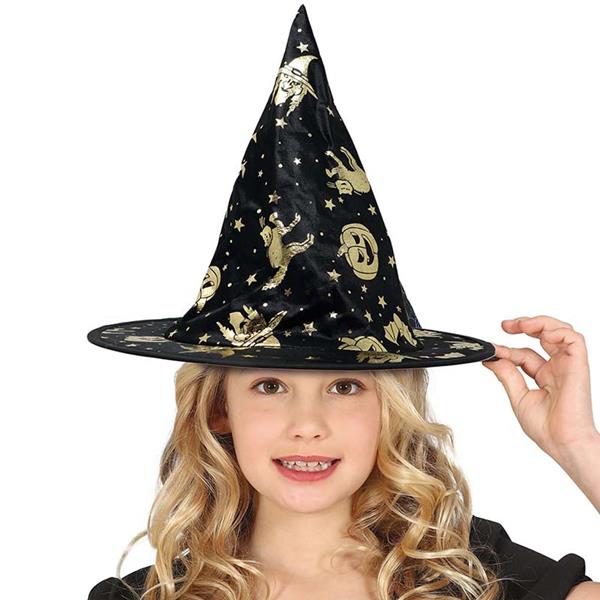 Chapéu Bruxa com Elementos Dourados de Halloween, Criança