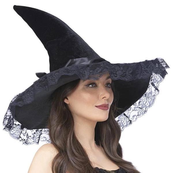 Chapéu Bruxa Preto com Renda e Laço Chapéu Bruxa Preto com Renda e Laço