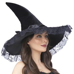 Chapéu Bruxa Preto com Renda e Laço