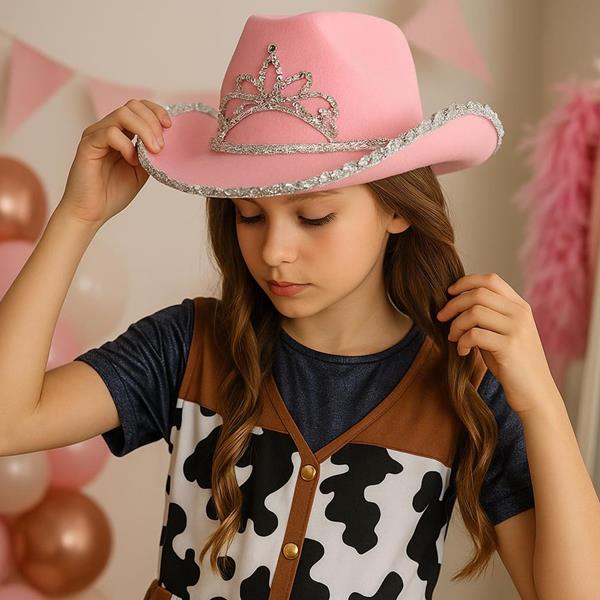 Chapéu Cowgirl Rosa com Tiara, Criança