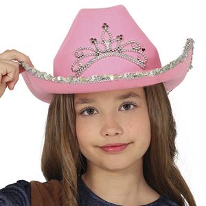 Chapéu Cowgirl Rosa com Tiara, Criança Chapéu Cowgirl Rosa com Tiara, Criança