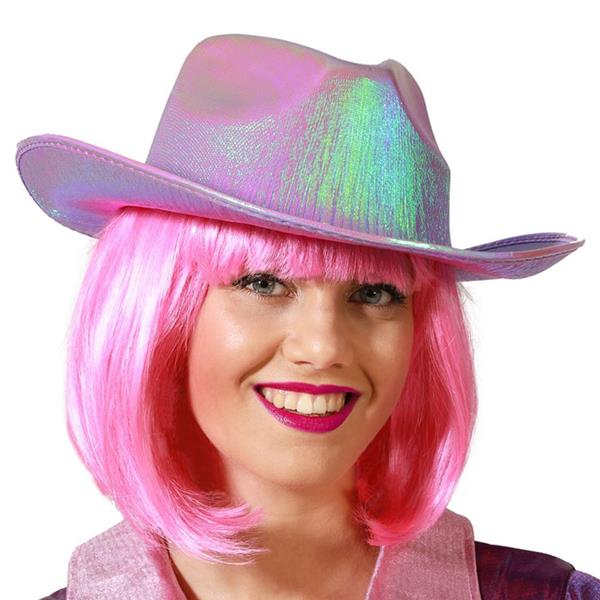 Chapéu Cowgirl Rosa Holográfico