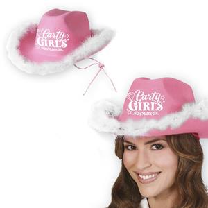 Chapéu Cowgirl Rosa Party Girls com Plumas, Adulto