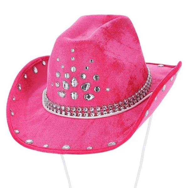 Chapéu de Cowgirl Rosa com Brilhantes e Ajustável