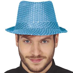 Chapéu Gangster Azul Claro com Lantejoulas