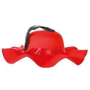 Chapéu Vermelho Elegante com Pena Preta Chapéu Vermelho Elegante com Pena Preta
