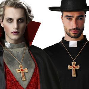 Colar Cruz Dourada com Pedras Vermelhas