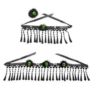 Colar, Pulseira e Anel Caveiras Verdes