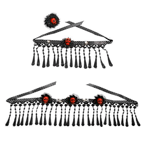 Colar, Pulseira e Anel Caveiras Vermelho