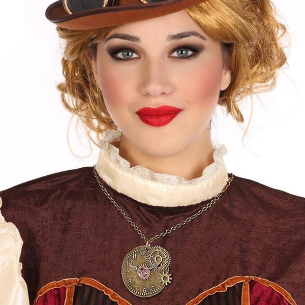 Colar Steampunk com Relógio e Engrenagens