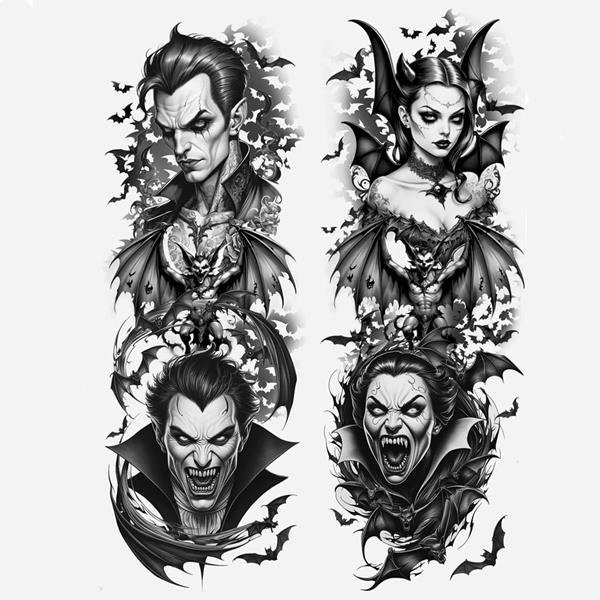 Collants Efeito Tatuagem de Vampiros e Demónios, Adulto