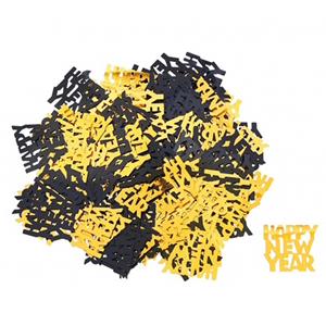 Confetis Happy New Year Dourado e Preto, 15 gr.